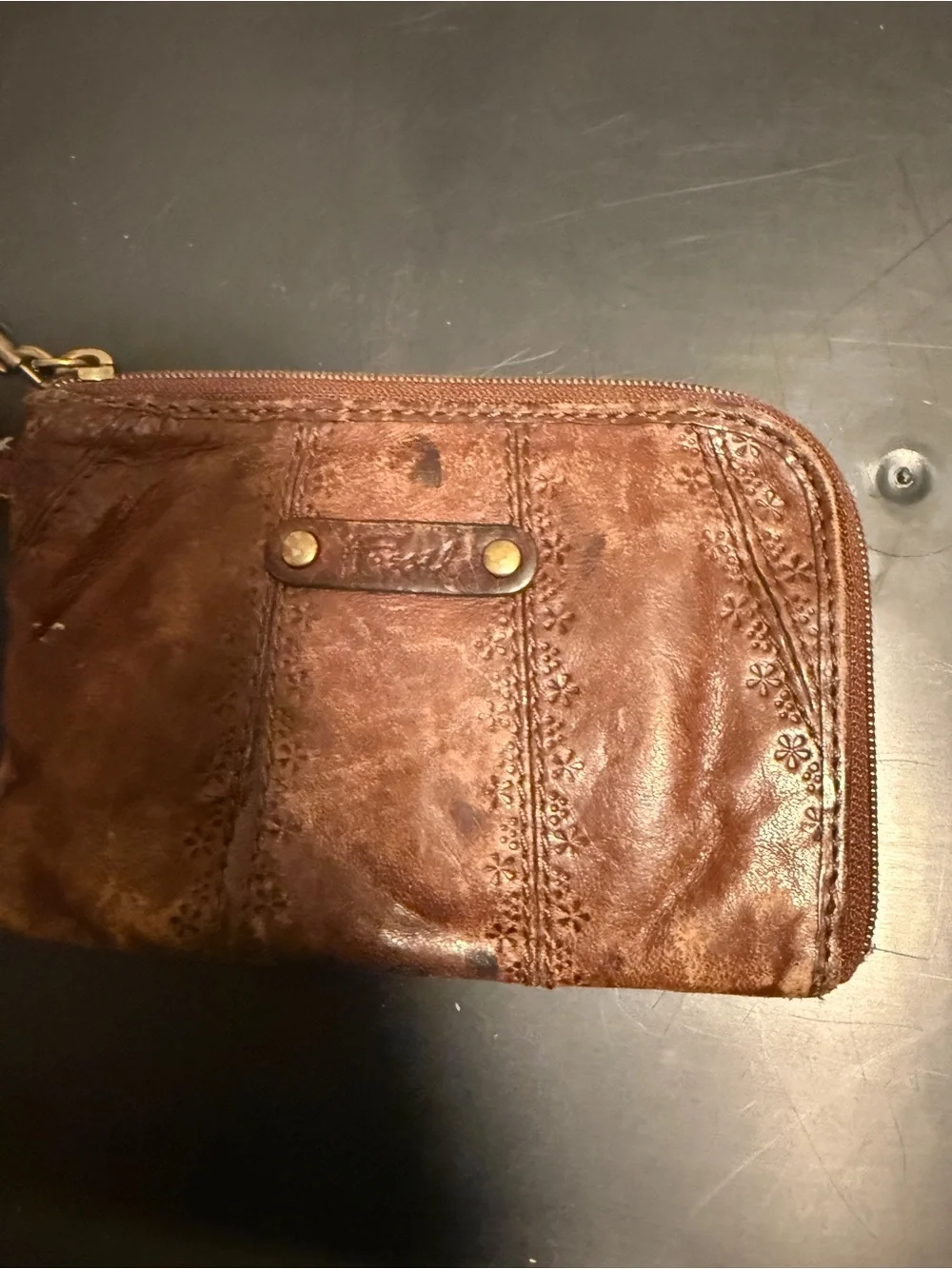 Vintage Fossil Brown Leather Wristlet Wallet - Unbranded